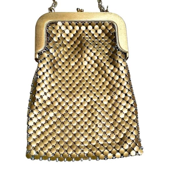 Whiting & Davis Vintage Matte Gold Chunky Chain Mail Purse - Picture 2 of 7